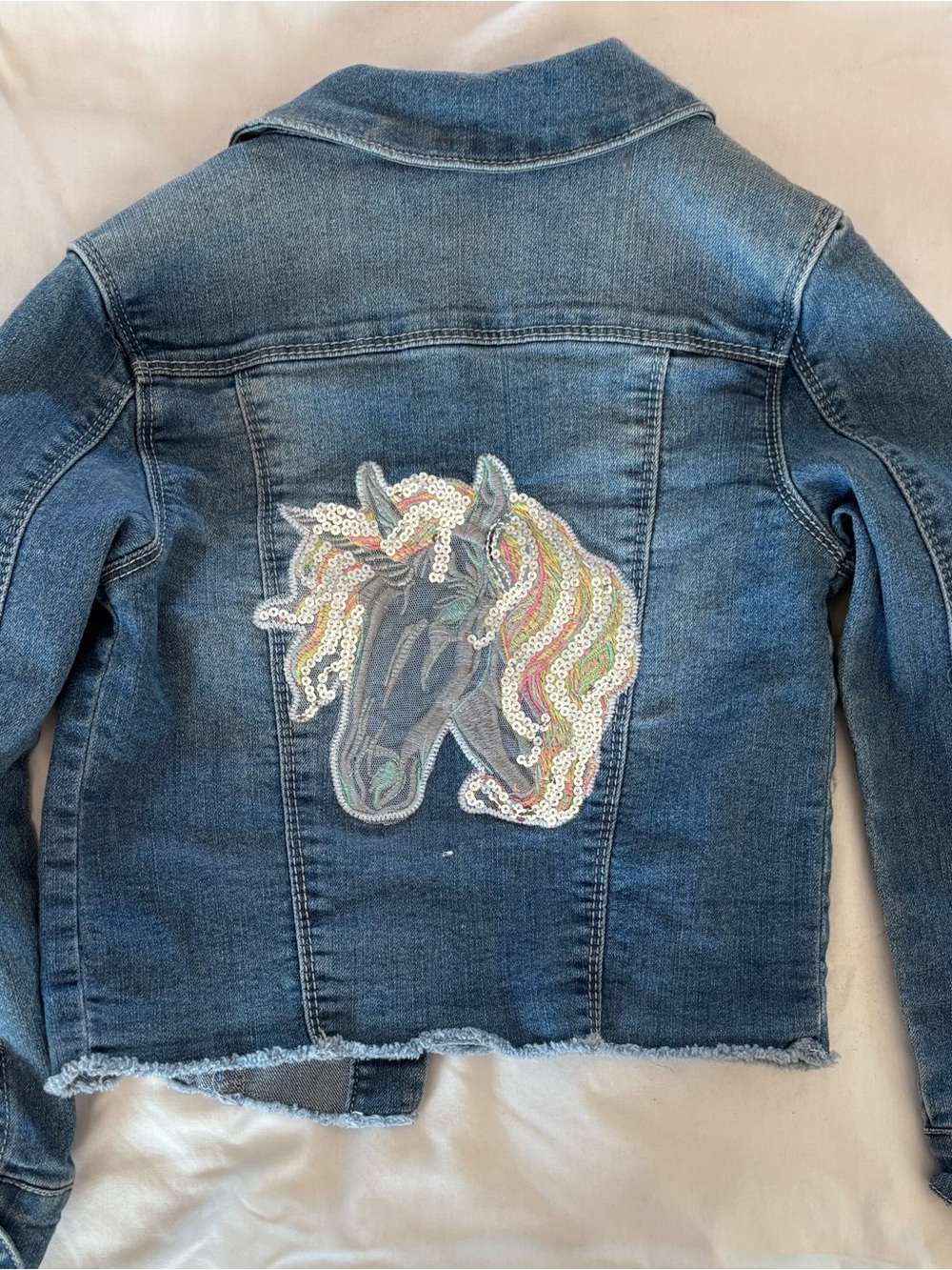 Falls Creek Girls Denim Jacket with Sequin Unicorn - Blue